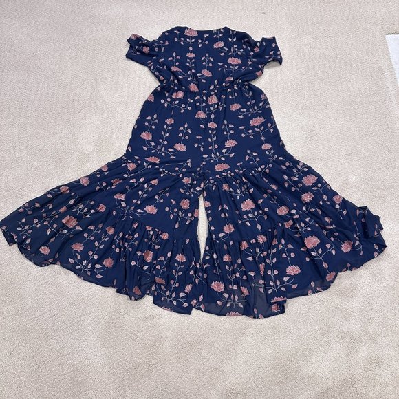 Indya Jumpsuit SS Boho Gypsy Ruffle Tier Legs Navy Metallic Floral Bollywood 2XL - Picture 9 of 11